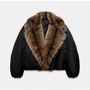 Zara Black Jacket with Faux Fur Collar
